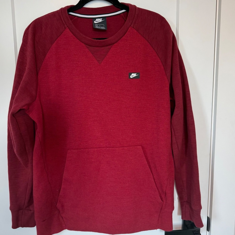 Nike Mens Red Burgundy Raglan Crewneck Sweatshirt Large Kangaroo Pocket